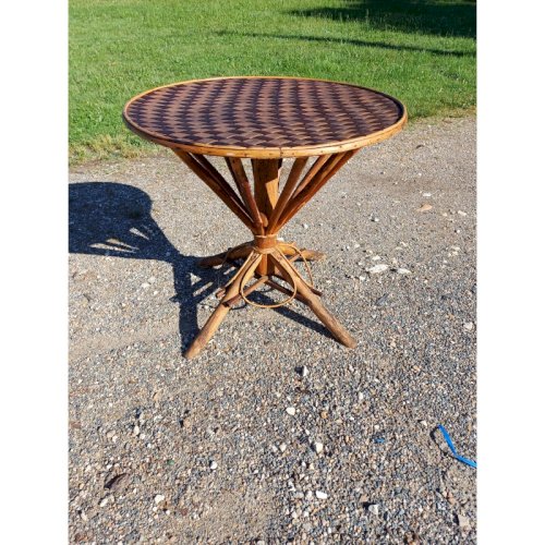 Table Vintage en Rotin et Plateau Noisetier
