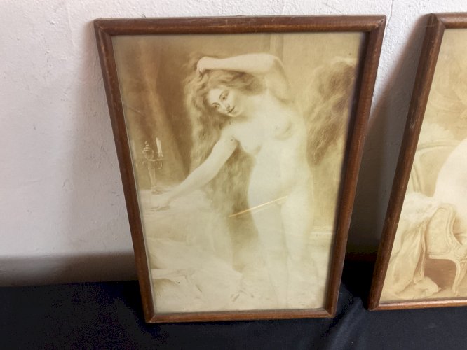 Tableau 2 gravures Ancien à Identifier Portrait Femme Nu Nue Peinture Erotica