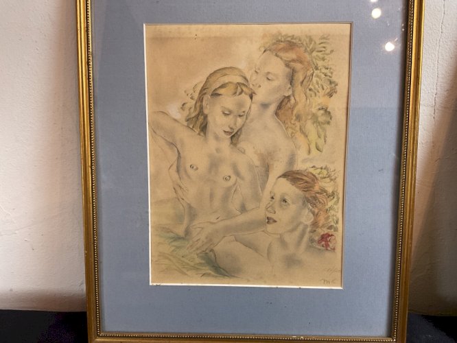 Tableau 2 gravures Ancien à Identifier Portrait Femme Nu Nue Peinture Erotica