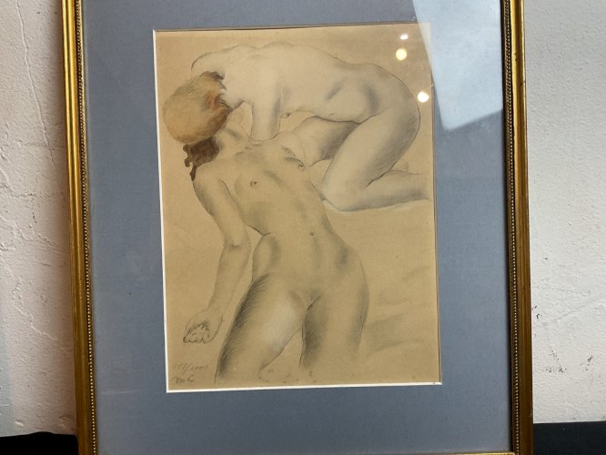 Tableau 2 gravures Ancien à Identifier Portrait Femme Nu Nue Peinture Erotica