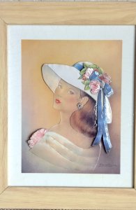 Tableau 3D vintage. Art en relief signé Elena Oliveira. Illustration rétro