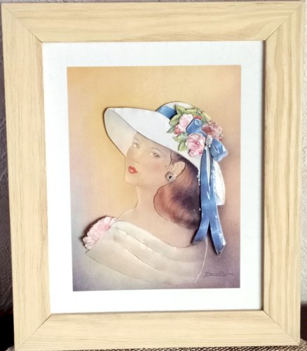 Tableau 3D vintage. Art en relief signé Elena Oliveira. Illustration rétro