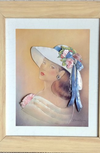 Tableau 3D vintage. Art en relief signé Elena Oliveira. Illustration rétro