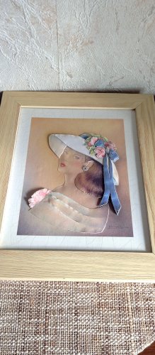 Tableau 3D vintage. Art en relief signé Elena Oliveira. Illustration rétro