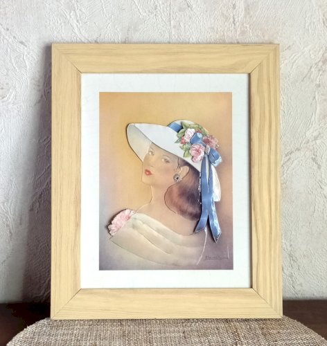 Tableau 3D vintage. Art en relief signé Elena Oliveira. Illustration rétro