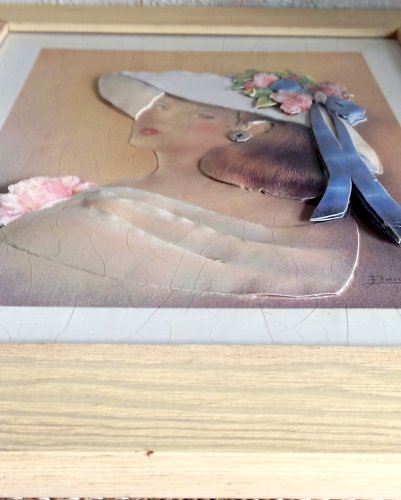 Tableau 3D vintage. Art en relief signé Elena Oliveira. Illustration rétro