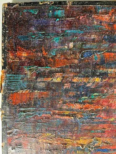 Tableau Abstrait 1971 – “Expansion of Universe” – Signé Steve Lecler – Huile Épa