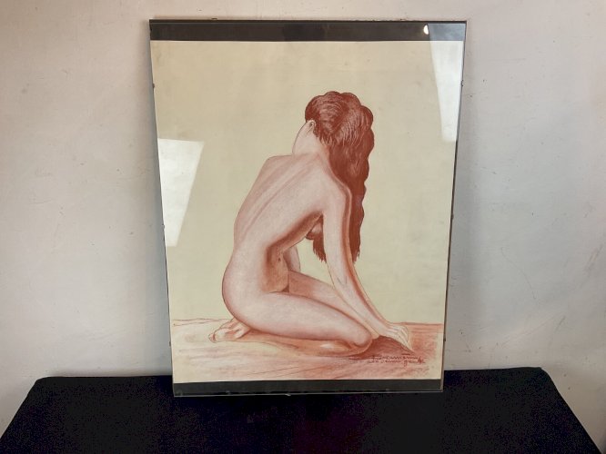 Tableau Ancien à Identifier Portrait Femme Nu Nue Peinture Erotica