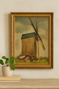 Old painting Oil on Canvas Reims Mill 1942 signed Bern French Art WW2
