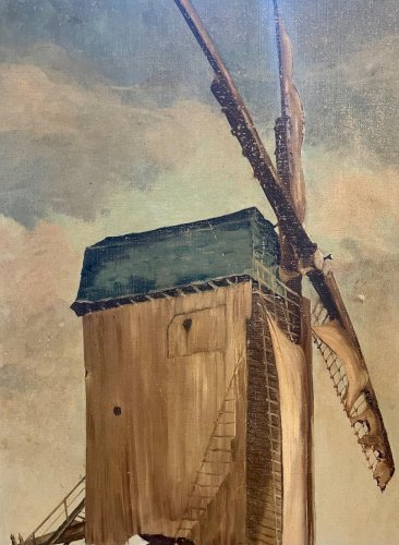 Tableau ancien Huile sur Toile Moulin de Reims 1942 signé Bern Art français WW2