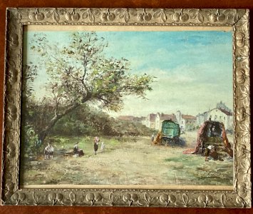 Ancient painting - The caravans at Saintes Maries de la Mer - J Martelet