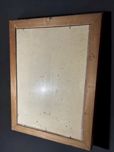 Tableau ancien nature morte aux fleurs – Huile sur panneau signée – Cruche et bouquet – Cadre en bois – Peinture originale vintage