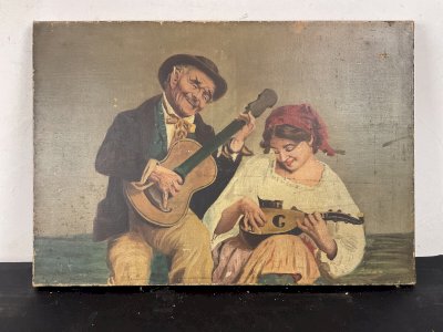 19th Century Old Painting to Identify musicians guitar mandolin