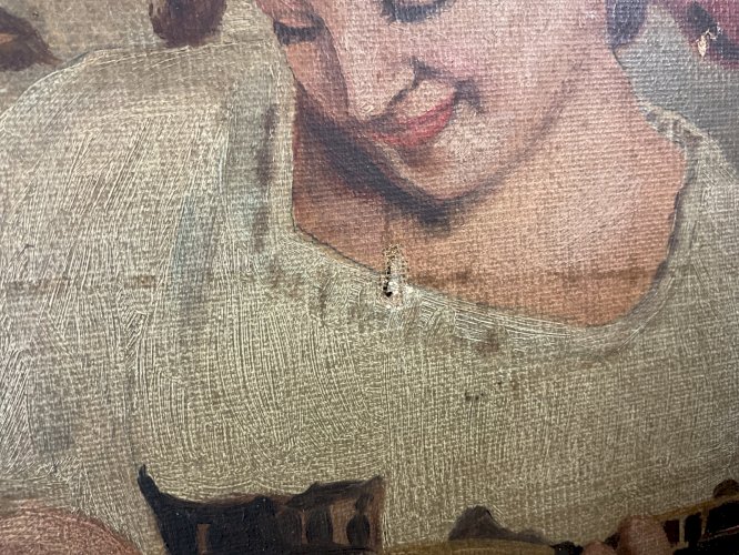 Tableau Ancien XIXeme  à Identifier musiciens guitare mandoline