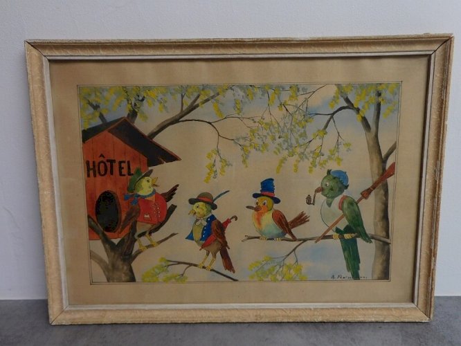 TABLEAU AQUARELLE HOTEL SIGNEE A.FLEISCHMANN