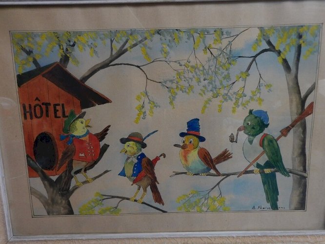 TABLEAU AQUARELLE HOTEL SIGNEE A.FLEISCHMANN