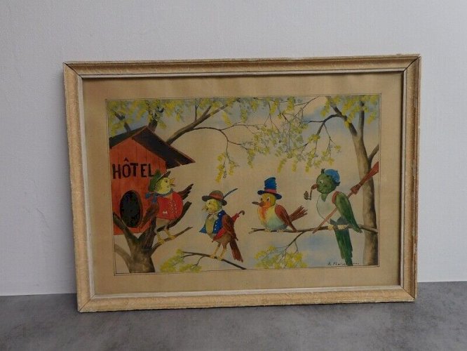 TABLEAU AQUARELLE HOTEL SIGNEE A.FLEISCHMANN