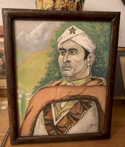 Tableau aquarelle orientaliste portrait soldat infanterie goumier marocain