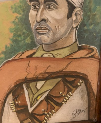 Tableau aquarelle orientaliste portrait soldat infanterie goumier marocain