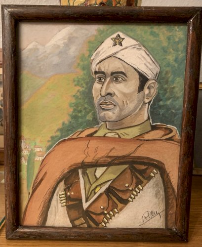 Tableau aquarelle orientaliste portrait soldat infanterie goumier marocain