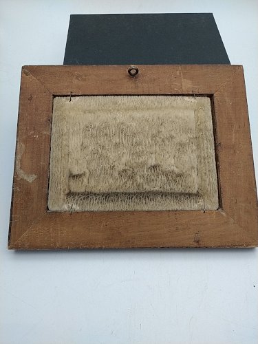 Tableau bas relief en calcaire pétrifié .Jeanne d ' Arc et Charles VII .Reims.