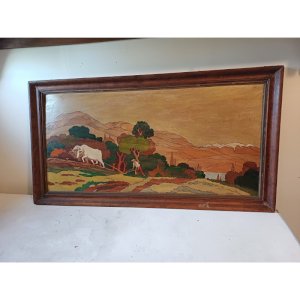 Painting on wood, varnished, signed Clavere