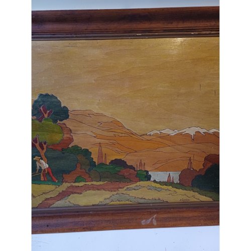 Tableau Bois Peinture vernie signée Clavere
