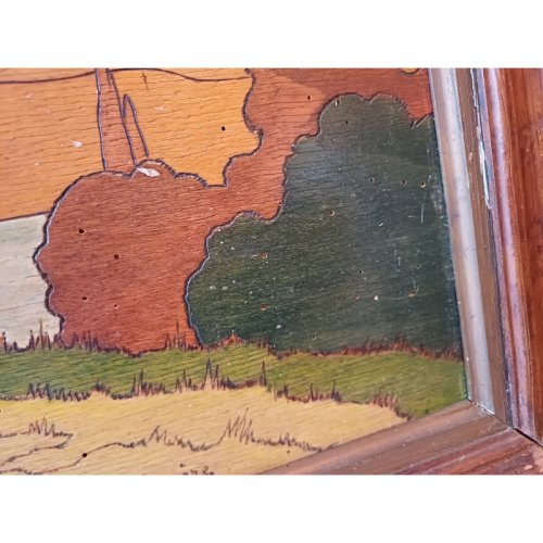 Tableau Bois Peinture vernie signée Clavere