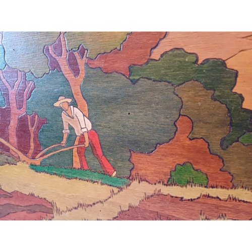 Tableau Bois Peinture vernie signée Clavere