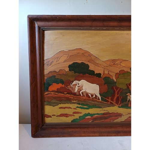 Tableau Bois Peinture vernie signée Clavere