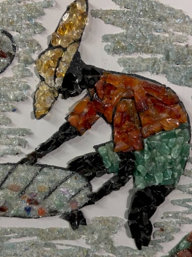 Tableau chercheurs d'or constitué de pierres semi-précieuses Citrine cornaline..