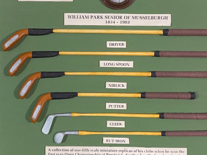 Tableau commémoratif clubs de golf utilisés par William Park Senior Open 1860