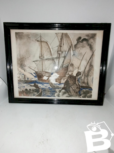 tableau decor marin signé Jean Bouchaud en bon etat