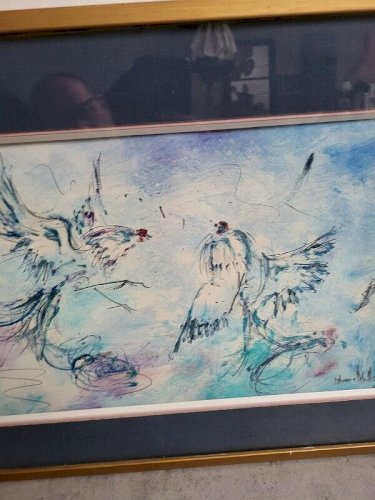 TABLEAU DESSIN AQUARELLE BATAILLE DE COQS REF JEREM