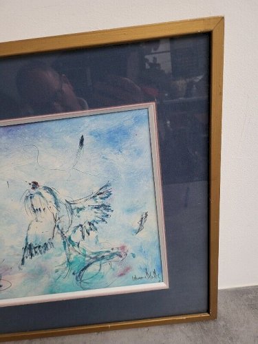 TABLEAU DESSIN AQUARELLE BATAILLE DE COQS REF JEREM