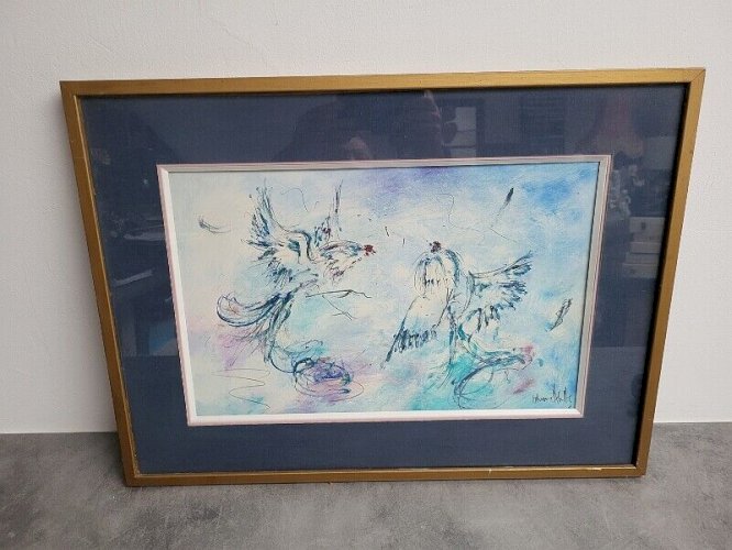 TABLEAU DESSIN AQUARELLE BATAILLE DE COQS REF JEREM