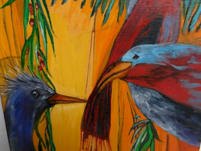 TABLEAU D'OISEAUX SIGNE MBC14 MARIE BERMON CAUSSATIERES