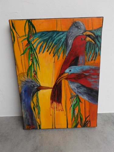 TABLEAU D'OISEAUX SIGNE MBC14 MARIE BERMON CAUSSATIERES