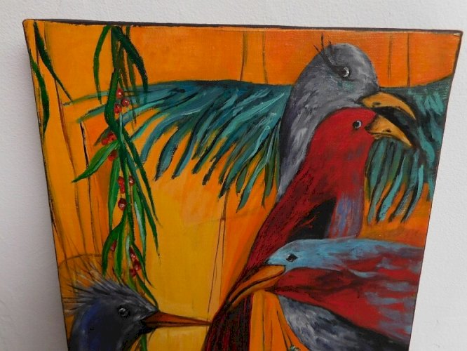 TABLEAU D'OISEAUX SIGNE MBC14 MARIE BERMON CAUSSATIERES