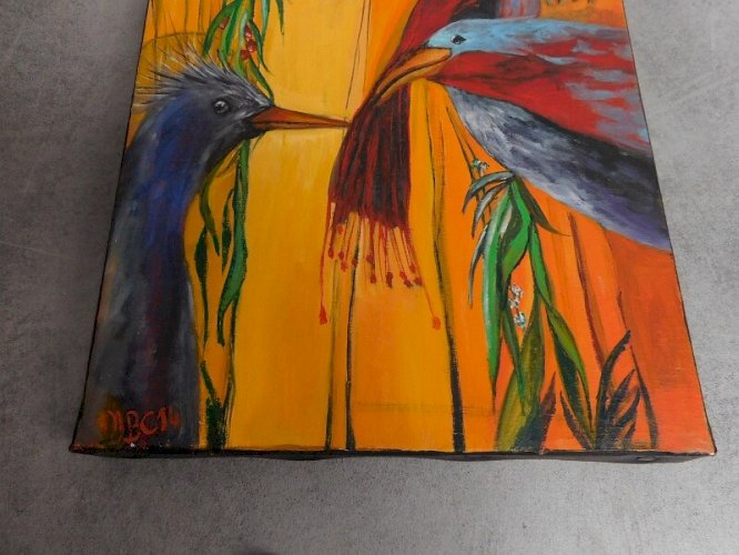 TABLEAU D'OISEAUX SIGNE MBC14 MARIE BERMON CAUSSATIERES