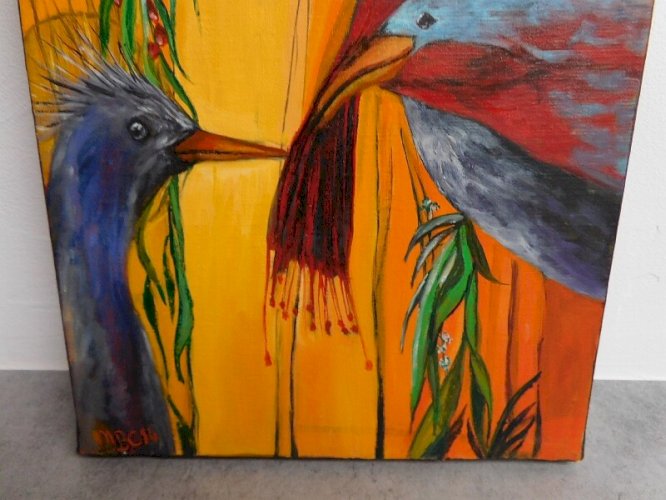 TABLEAU D'OISEAUX SIGNE MBC14 MARIE BERMON CAUSSATIERES
