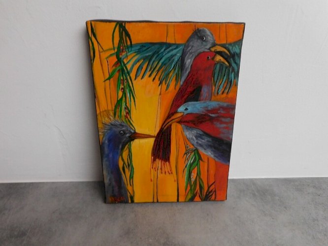 TABLEAU D'OISEAUX SIGNE MBC14 MARIE BERMON CAUSSATIERES