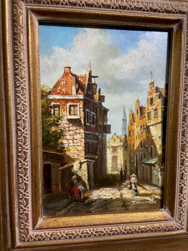 Tableau Ecole flamande vue animée d'une ville hollandaise signée J. Hausman