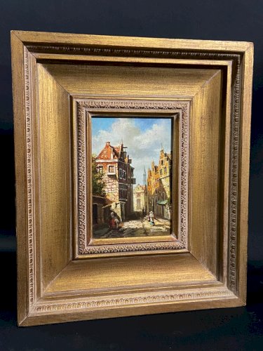 Tableau Ecole flamande vue animée d'une ville hollandaise signée J. Hausman