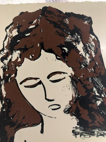 tableau femme sur plaque d'aluminium métal brut vintage 60 s modernism