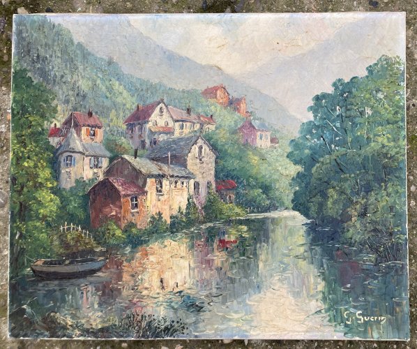 Tableau - Georges Guérin - Vue sur Chateauneuf les bains - Puy de Dôme - Auvergne 