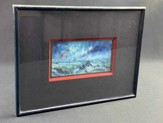 Tableau gouache Marine à la mer par tempête signée Schmitt