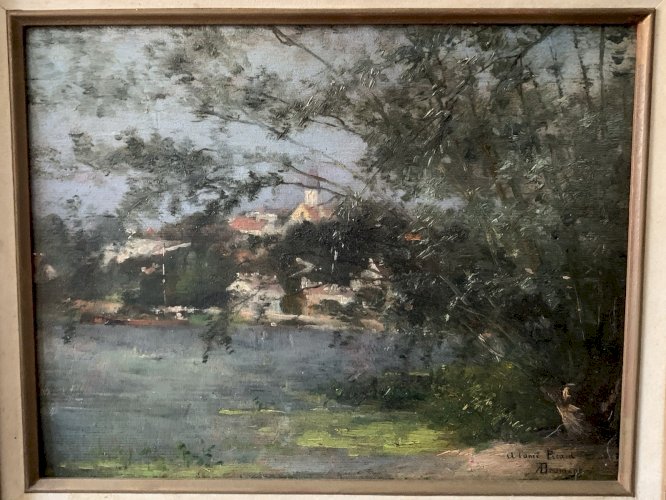 Tableau hsb  Albert Brument impressionnisme XIXe paysage village de France