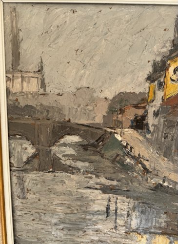 Tableau Huile Sur Carton 1954 Pont St Étienne Limoges Signée Paysage Vintage