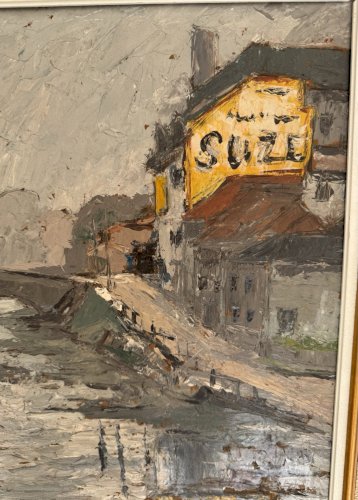 Tableau Huile Sur Carton 1954 Pont St Étienne Limoges Signée Paysage Vintage